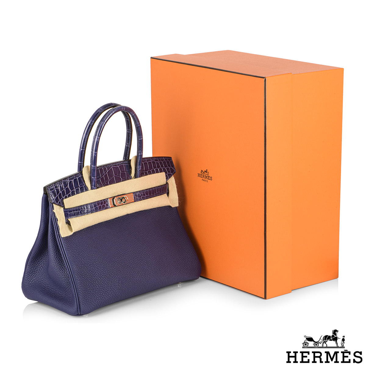 Perfect Hermes HERMES Birkin 30CM J7 Blue Lin Togo Full handmade -  lushenticbags